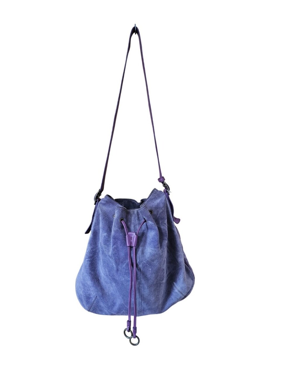 Lavender Suede Drawstring Bucket Bag - Women